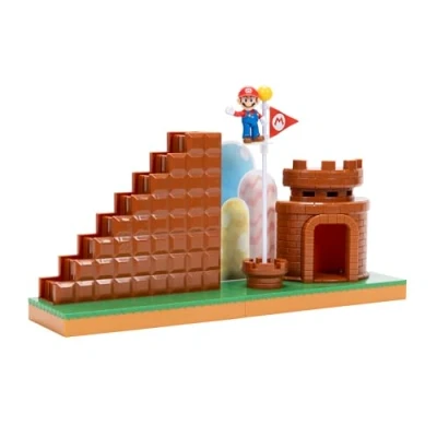 Immagine di Super Mario JAKKS Pacific Set da gioco completo per Nintendo 6,35 cm, con mini personaggio Mario, scale interattive, castello, asta e piattaforma di base