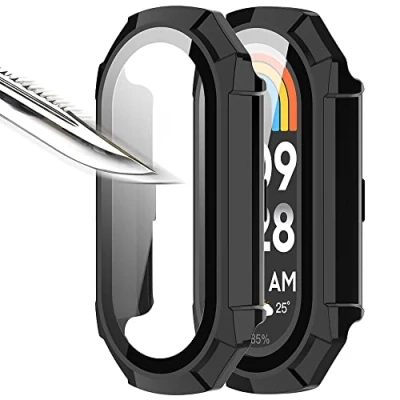 Immagine di Msiall [2 pezzi nero con Pellicola Protezione Schermo Vetro Temperato per Mi band 8, 9H Durezza PC Case,Bumper,Sottile Case Protettiva Completa Smart 8