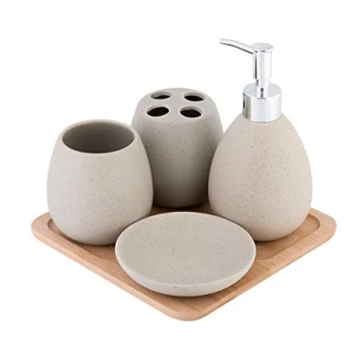 Immagine di Axentia Avignon Set Accessori Bagno, Ceramica, Marrone, ca. 23 x 30 11 cm, 5 unità