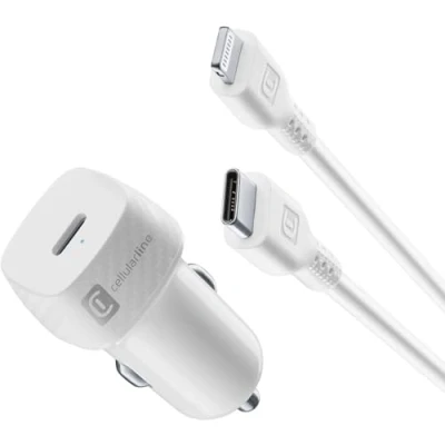 Immagine di Cellularline Caricabatterie da Auto per Accendisigari 12/24V Uscita USB C 20W Ricarica Rapida iPhone 8 e successivi con cavo a Lightning Compreso