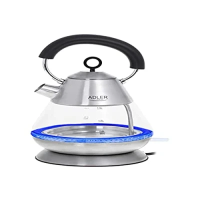 Immagine di ADLER AD 1282 Bollitore in Vetro Elettrico, Capacità 1,5 Litri, Interno Illuminato, senza Fili, BPA, Design Vintage Moderno, Spegnimento Automatico, 2200W