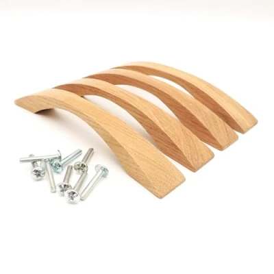 Immagine di Set di 4 maniglie in legno rovere verniciato incl. Viti Maniglia per cassetto Lunghezza 17,5 cm, distanza fori 12,8 cm