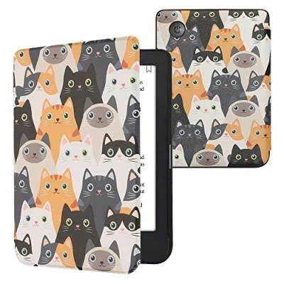 Immagine di kwmobile Custodia eReader Compatibile con Kobo Clara 2E Cover eBook Reader Flip Case arancione/nero/bianco Gatti