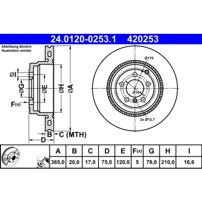 Immagine di ATE 24.0120 0253.1 Disco freno 365,0 20,0 5 120,0 ventilato rivestito ad alto tenore di carbonio LAND ROVER: Range Rover 3