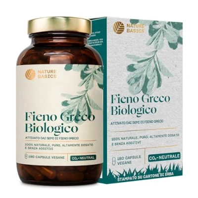 Immagine di Nature Basics® BIO Fieno greco capsule attivate sostenibile certificato in barattolo 2.600mg dose giornaliera 180 senza additivi, testate laboratorio e provenienti da DE