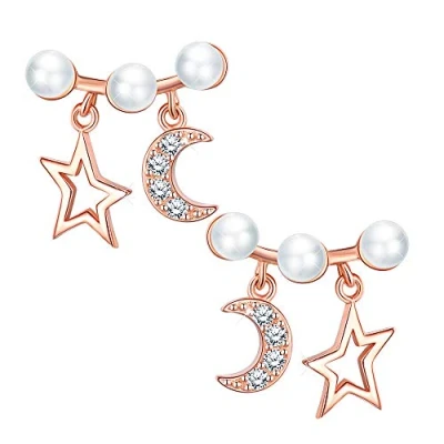 Immagine di MICGIGI Orecchini da donna a forma di stella e luna in argento Sterling 925 con zirconi