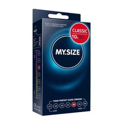 Immagine di MY.SIZE preservativi classici misura 5 I 60 mm di larghezza 10 pezzi confezione standard premium extra sottili fedeli al tatto 0,07 spessore delle pareti
