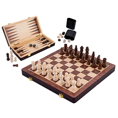 Immagine di Engelhart 150207 Set di Scacchi/Backgammon Reversibile in Legno con Vassoio Pieghevole Pezzi Inclusi (30 cm)