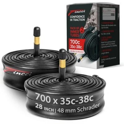 Immagine di Fincci Camere daria bici Corsa 700 x 32c 35c 38c Coppia Camera d&#039;aria 28 29, Valvola Interna Schrader 48 mm per elettrica,Ciclo Gara Strada Turismo Confezione da 2 accessori