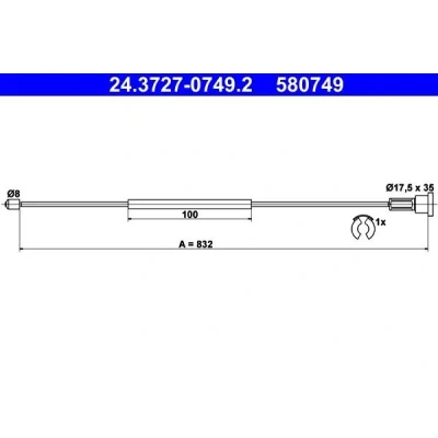Immagine di ATE 24.3727 0749.2 Cavo Freno 832 con accessori OPEL: Corsa C Hatchback, Tigra Twintop