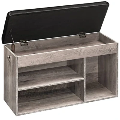 Immagine di HOOBRO Panca Scarpiera con Ripiano Regolabile, 82 x 31,5 49 cm, Contenitore Portaoggetti, Seduta Imbottita, Stabile, per Ingresso, Corridoio, Camera da Letto EBG40HX01