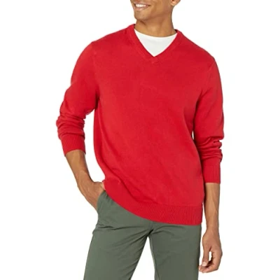 Immagine di Amazon Essentials Maglione con Scollo a V (Disponibile in Taglie Extra Forti) Uomo, Rosso, L