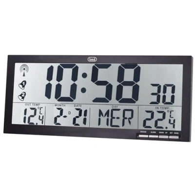 Immagine di Trevi OM 3530 RC Orologio da Parete Radiocontrollato con Grande Display e Sensore Esterno Senza Fili, Termometro Calendario Multilingue