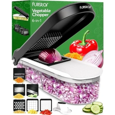 Immagine di Taglia Verdure Mandolina per Affetta Multifunzione Tritatutto Affettatrice Manuale Tagliaverdure Frutta Cipolla Patate Cubetti Julienne Grattugia (Compatto 6 in 1 Bianco)