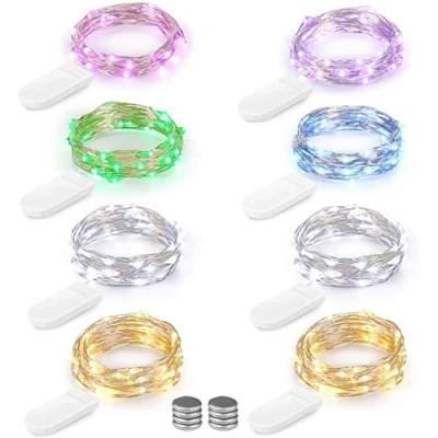 Immagine di [8 Pezzi] BrizLabs 2M 20LEDs Luci Stringa multicolore Led Micro Filo Di Argento Impermeabile Con Batteria a Bottone per Feste Giardino Natale Camera Décoration (Présenter une autre Batterie 8pcs)