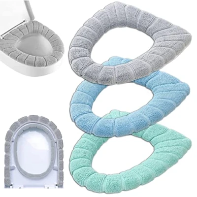 Immagine di Coprisedile per WC morbido e spesso, elasticizzato, lavabile, colore casuale (1 set = 3 pezzi)