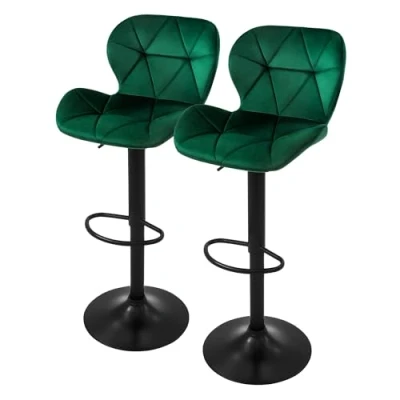 Immagine di ML Design Set di 2 Sgabelli da Bar Rivestimento in Velluto Verde Sedia Bancone Regolabile Altezza 59 79 cm Girevole a 360 Sgabello Alto Cucina Sedie Bistrot con Schienale e Poggiapiedi