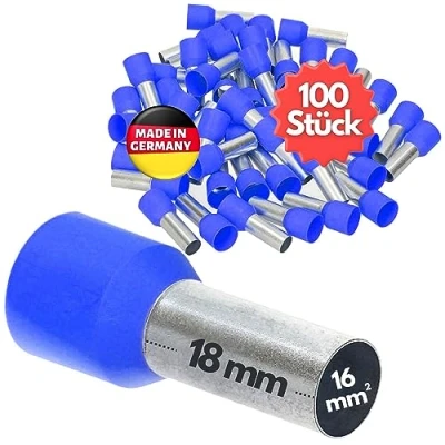 Immagine di Kalitec AE1618BL 100 terminali isolati, 16,0 mm², lunghezza 18 mm, blu, Made in Germany, qualità industriale