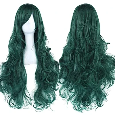Immagine di colorfulpanda 80cm/ 31 Pollice Parrucca Donna Verde Parrucche Cosplay Lunghe Wig Ondulata Resistente Calore Uso Quotidiano(Forest Verde) carnevale accessori
