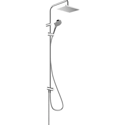 Immagine di hansgrohe Vernis Shape Colonna doccia senza miscelatore, Sistema (230 x 170 mm) con deviatore, doccetta, tubo, asta e soffione quadrato, cromo, 26282000