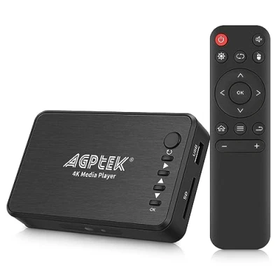 Immagine di Lettore Multimediale, 4K@30hz HDMI Multimediale per TV con Uscita HDMI/AV/VGA, HD Media player HDD da 14TB/Unità USB 256G/Scheda SD/H.265 MP4 Telecomando MP3 AVI RMVB MPEG ecc