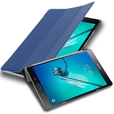 Immagine di Cadorabo Custodia Tablet per Samsung Galaxy Tab S2 (8.0&quot; Zoll) SM T715N / T719N in Blu Scuro Jersey Copertura Protettiva Molto Sottile di Similpelle Stile Libro con Auto Wake Up e Funzione Stand