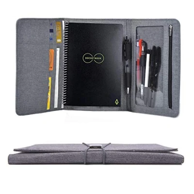 Immagine di Custodia a portafoglio per Rocketbook Fusion, tessuto in tessuto, multi organizzatore, uomini e donne, con passante penna, compatibile notebook formato A5 (grigio, Executive A5) (grigio)
