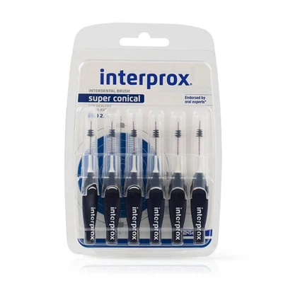 Immagine di Interprox Super Conical 6 Scovolini Conici Blu, Anti Placca e Carie, per spazi interdentali più ampi (misura PHD 2.0), particolarmente indicato i denti anteriori.