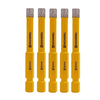 Immagine di HIGHDRIL Punte Diamantate per Gres Porcellanato 6mm x 5 Codolo Esagonale Trapano Ceramica Porcellana Piastrelle Marmo Granito