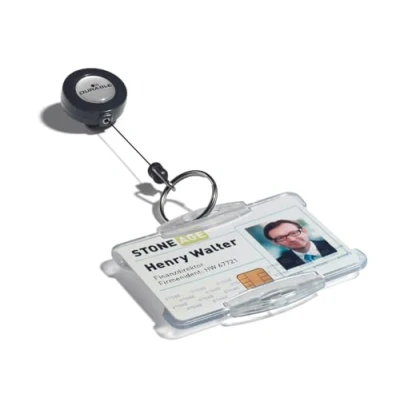 Immagine di Durable 822258 Chiocciola yo con anello portachiavi, clip in plastica sul retro, lunghezza 80 cm, carbone, confezione da 10 pezzi