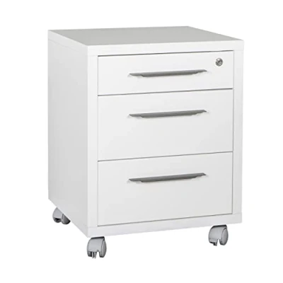 Immagine di Composad Cassettiera della Linea DISEGNO con 3 Cassetti e Ruote, Ufficio sotto Scrivania, (LxAxP) 48,60x63,10x45,20 cm, Colore Bianco Laccato, Made in Italy