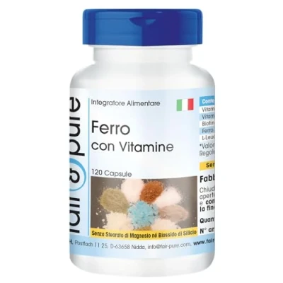Immagine di Fair &amp; Pure® ferro con vitamine Integratore di vitamina C, biotina e B12 Vegan 120 Capsule