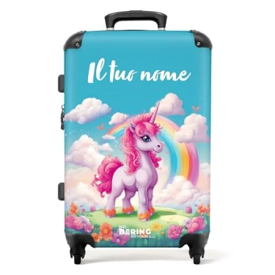 Immagine di NoBoringSuitcases.com Valigia Bambini, Grande, Personalizzabile, Trolley Bambina, Per Serratura TSA, Grande 23 kg (67 cm 72 L), (Unicorno Blu Rosa)