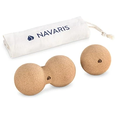 Immagine di Navaris Palline da Massaggio in Sughero Set 2 Pezzi 1x Sfera Lacrosse Massaggiante Peanut Duo Ø 8cm Kit Automassaggio Pilates Yoga Fasce