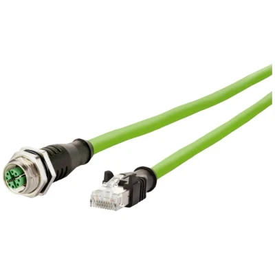 Immagine di Metz Connect 142M2X25010 M12 cavo di rete, patch CAT 6A S/FTP 1.00 m Verde guaina in PUR, resistente agli acidi, allozono, ai raggi