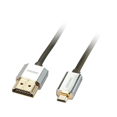Immagine di Lindy Cavo HDMI a Micro A/D, CROMO Slimline 2 Metri, Cavetto High Speed 4k@60Hz 2.0 18G 3D 1080p HDCP 2.2 HDR Certificato ARC CEC ATZ, Compatibile con TV, Monitor, Tablet, Laptop, Camera