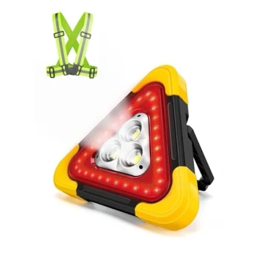 Immagine di Triangolo Luminoso, Segnale di Triangolare, Triangoli per Auto, Sicurezza, Luce Allarme da 30 W, Emergenza Portatile, Impermeabile, 3 Modalità, Strisce Riflettenti Incluse.