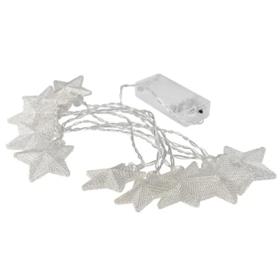 Immagine di Ideen mit Herz Catena luminosa a LED con stelle argentate, 10 LED, luce bianca calda, lunghezza 160 cm, funzionamento batteria, funzione timer inclusa