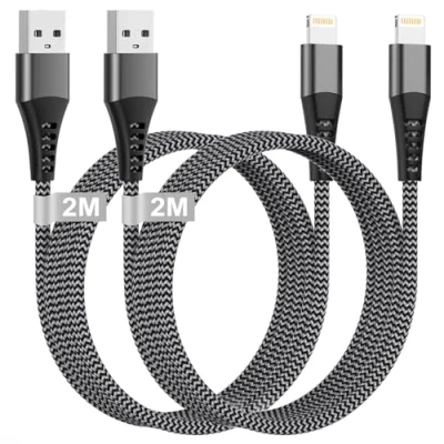 Immagine di Cavo iPhone 2M 2 Pezzi [Certificato MFi], Caricatore USB Lightning Nylon Cavetto Filo Cavi Ricarica per Apple 14 13 12 11 Pro Max XS 8 7 6 iPad