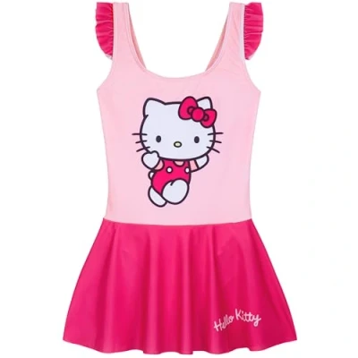 Immagine di Get Trend costume da bagno per ragazze, elastico, intero comodo, adolescenti, spiaggia, piscina, vacanze, essenziale, Hello Kitty rosa, 11 12 Anni