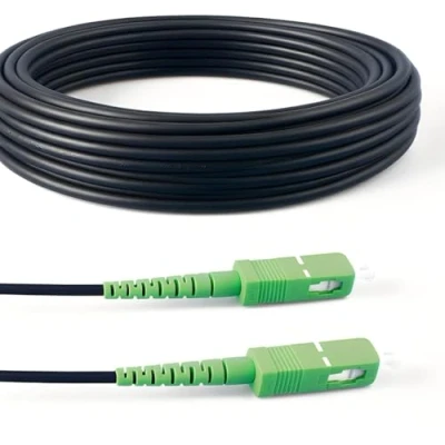 Immagine di Elfcam® Cavo in fibra ottica acciaio schermato, adatto per installazioni esterne e interne, compatibile con Orange SFR Bouygues, SC/APC a SC/APC, monomodale nero, 100 m