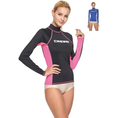 Immagine di Cressi Rash Guard, Maglia Protettiva Maniche Lunghe Donna, Nero/Rosa, M/3