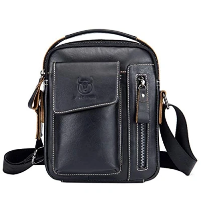 Immagine di Xieben borsa a tracolla in pelle da uomo per Porta tutta la protezione del laptop computer 14 pollici Marrone