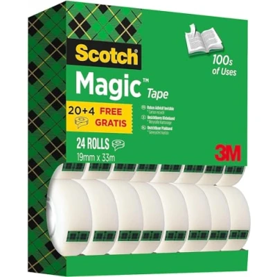 Immagine di Scotch Nastro adesivo Magic, Value Pack 24 Rotoli da 19 mm x 33 m Trasparente Opaco e Scrivibile Ottimo per Casa, Ufficio Scuola