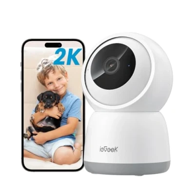 Immagine di ieGeek 2K Telecamera WiFi Interno Supporta 2,4/5GHz, 3MP Videocamera Sorveglianza Esterno con Tracciamento Automatico e Rotazione a 360, Visione Notturna, Audio Bidirezionale,Funziona Alexa, SC1