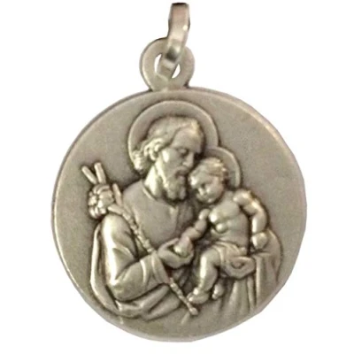 Immagine di I G J Medaglia di San Giuseppe In Argento Massiccio 925 millesimi Patrono dei Lavoratori e della Buona Morte Chiesa Universale