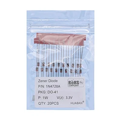 Immagine di HUABAN 20PCS 1N4728A 1N4728 Diodo Zener di potenza planare al silicio 1W 3.3V DO 41 (DO 204AL) Axial Diodes 1 Watt 3.3 Volt