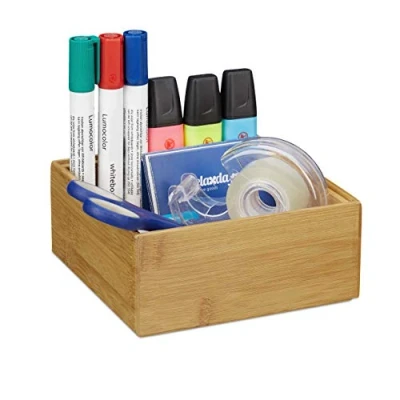 Immagine di relaxdays Contenitore Portaoggetti in Bambù, Impilabile, per Bagno Cucina Studio, HxLxP 6,5 x 15 cm, Legno Naturale
