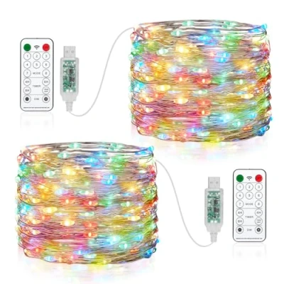 Immagine di Vacoulery USB Luci di Fata LED, 15M 150 LED Spina con Telecomando 8 programma Timer Catena Luminosa per Interni ed Esterni, Natalizi, Matrimoni, Feste Compleanno 2 Pezzi