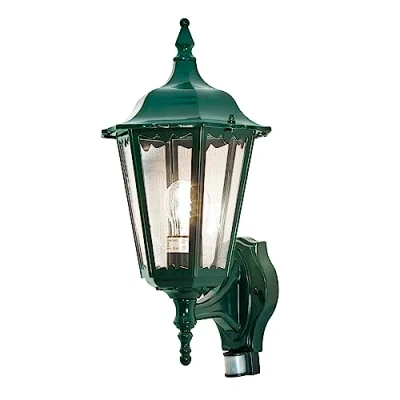 Immagine di Konstsmide Firenze Up Lampada da parete per esterni, con sensore PIR, 1 lampadina E27 Max 100 W, in vetro acrilico trasparente, alluminio, IP43, verde chiaro